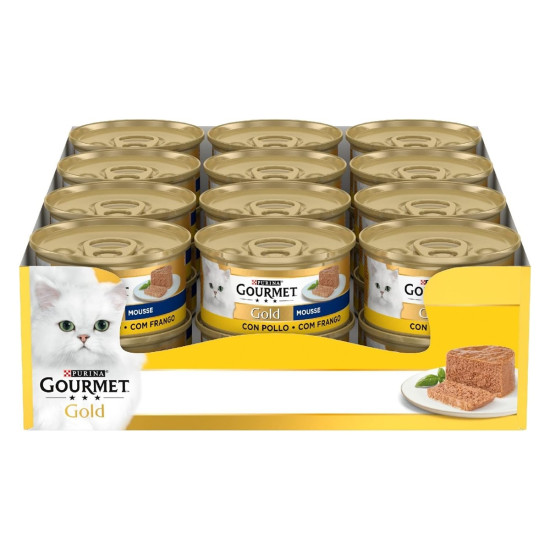 Gourmet Gold Mousse – hrană umedă completă pentru pisici adulte, cu pui, conservă 85 g
